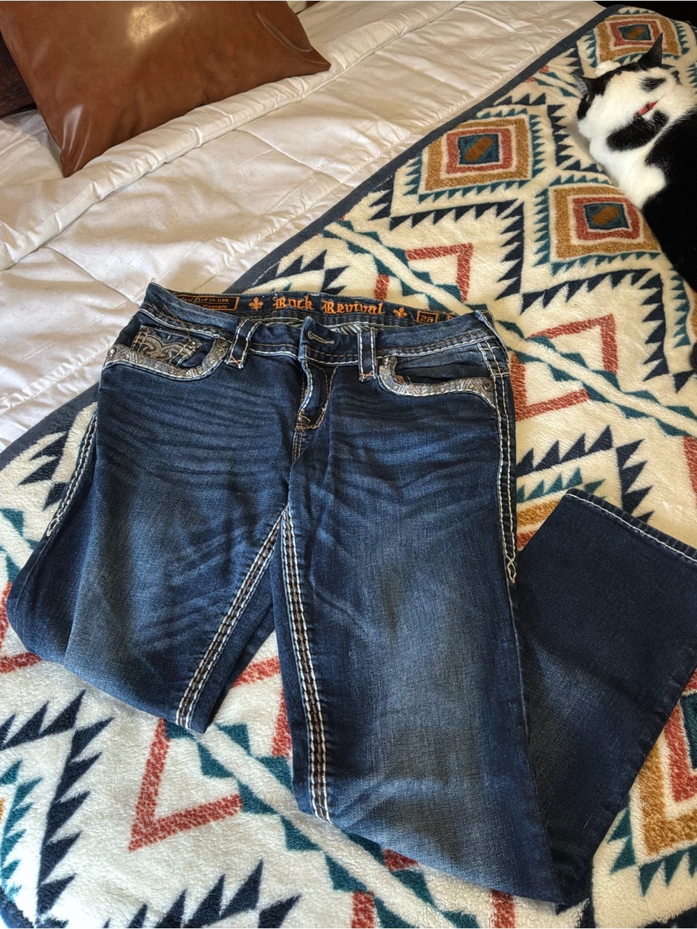 Rock Revival Women's Medium Dark Blue Bootcut Jeans with Contrast Stitching